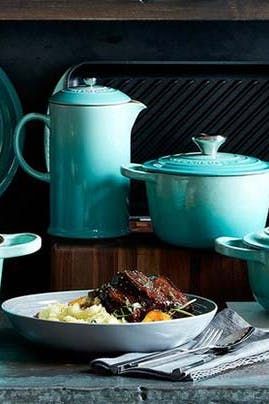 Le Creuset's Mint Cookware Is on Major Sale Right Now and Holy Swoon, Do We Need It #purewow #home #news #shopping #decor #kitchen Mint Green Kitchen, Le Creuset Colors, Green Kitchen Decor, Kitchen Shelving, French Presses, Le Creuset Cookware, Homemade Furniture, Enameled Cast Iron, Favorite Kitchen