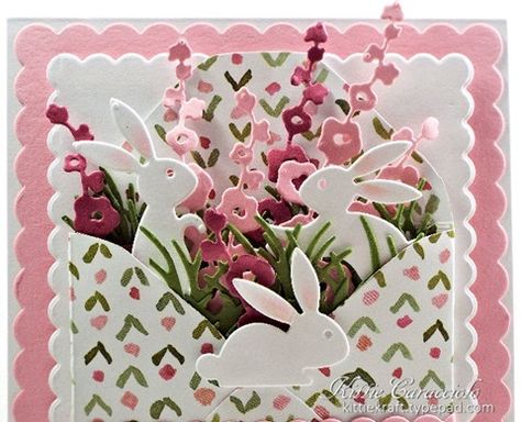 KC Impression Obsession Bunny Set 11 close Diy Easter Cards, Tarjetas Pop Up, Easter Cards Handmade, Easter Greeting Cards, Paper Wreath, Diy Valentines Gifts, Spring Cards, Stamping Up Cards, Easter Diy