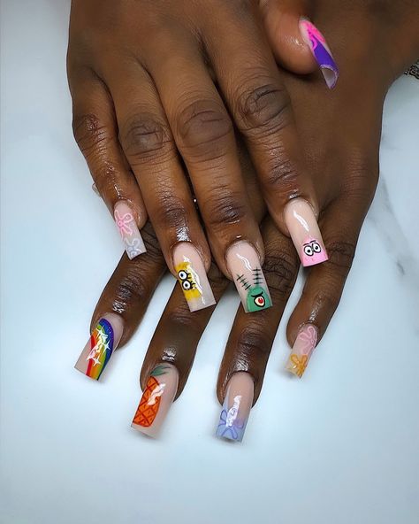 SpongeBob Themed Nails🧽🍍🐬 📌 𝐂𝐋𝐈𝐂𝐊 𝐓𝐇𝐄 𝐋𝐈𝐍𝐊 𝐈𝐍 𝐌𝐘 𝐁𝐈𝐎 𝐓𝐎 𝐁𝐎𝐎𝐊 𝐘𝐎𝐔𝐑 𝐀𝐏𝐏𝐓 I’m an artist at heart, so bring me allll the crazy designs guys!! I promise I won’t be mad 😂🫶🏽 #acrylic #acrylicnails #spongebob #spongebobnails #spongebobnailart #nailart #naildesigns #nailsnailsnails #nailtech #nailtechnician #nailartist Spongebob Nail Art, Spongebob Nails, Themed Nails, Nail Technician, Best Acrylic Nails, The Crazy, Nail Artist, Nail Tech, An Artist