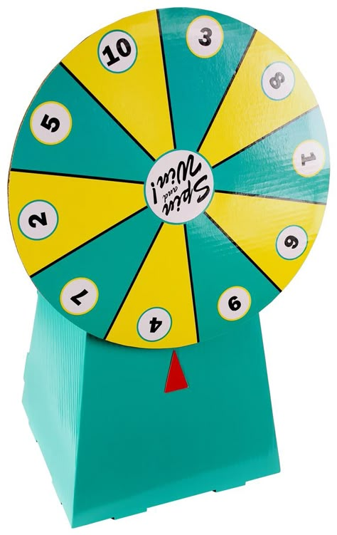 Cardboard Prize Wheel with 10 Numbered Slots, Countertop - Teal & Yellow Diy Spinner Wheel, Carnival Wheel Spinner, Diy Prize Wheel Easy, Prize Wheel Diy, Wheel Games Spinning, Diy Prize Wheel, Game Spinner Wheel, Spinning Wheel Game, Number Wheel