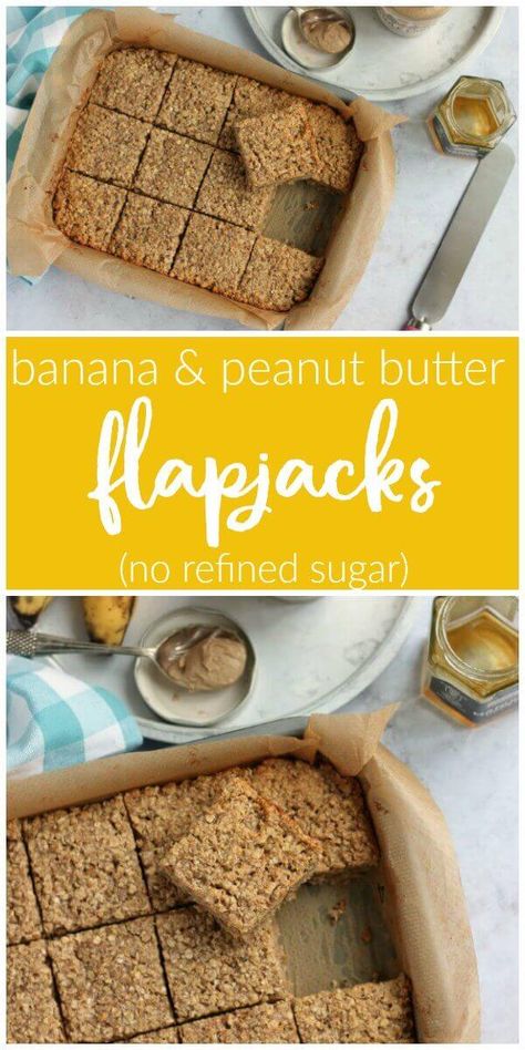 Banana & Peanut Butter Flapjacks. Gluten, Dairy and Refined Sugar Free. Perfect for breakfasts on the go #flapjacks #glutenfreebaking #baking Peanut Butter Pasta, Banana Flapjack, Breakfasts On The Go, Banana And Peanut Butter, Flapjack Recipe, Sugar Free Baking, Banana Peanut Butter, Butter Pasta, Breakfast On The Go