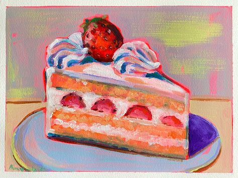 Victoria sponge cake, acrylic on paper🍓 Cake Acrylic Painting, Cake Slice Painting, Victoria Sponge Cake, Slice Of Cake, Victoria Sponge, Cake Slice, Acrylic On Paper, Sponge Cake, Piece Of Cakes