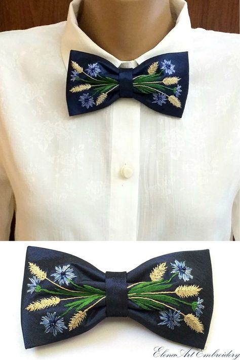 Unique Hand Embroidery, Tie Art, Hand Embroidered Gifts, Embroidery Bow, Ties For Women, Unique Bow Tie, Floral Hair Clip, Floral Bow Tie, Tie For Women