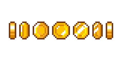 Coin Pixel Art, Coin Animation, Money Animation, Coin Games, Vector Game, 2d Game Art, Gold Palette, Pixel Art Grid, Retro Game