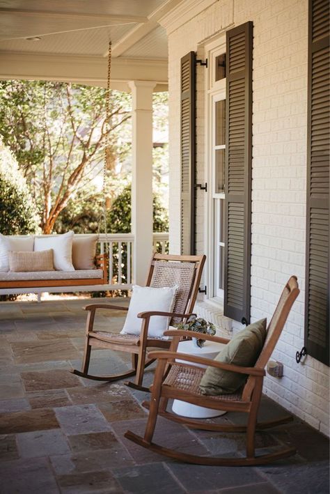 Front Patio Rocking Chairs, Front Porch Two Chairs, Outdoor Furniture For Front Porch, Wooden Rocking Chairs Front Porch, Craftsman Front Porch Furniture, Outdoor Rockers Rocking Chairs, Patio Rocking Chair, Outside Rocking Chair, Front Porch Chairs Ideas Modern