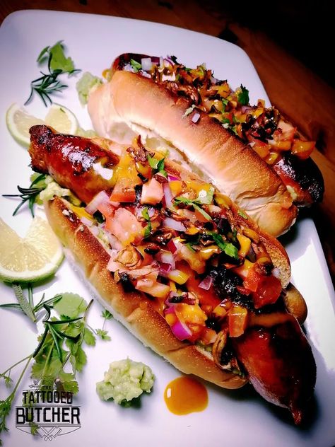 Loaded Hot Dogs, Mushrooms Fried, Hot Dog Party, How To Cook Chorizo, James Smith, Hot Dog Recipes, Bun In The Oven, Smoked Pork, Fry Pan