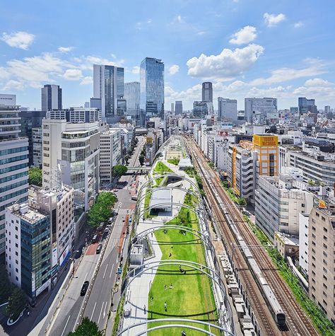 NIKKEN SEKKEI encloses its miyashita park in a set of green arches Parking Building, Kengo Kuma, Public Private Partnership, Urban Park, Central City, Pedestrian Bridge, Public Park, Urban Environment, Zaha Hadid