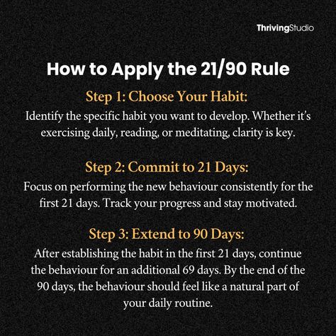 Ready to make meaningful changes that stick? Discover the 21/90 rule—a simple yet powerful approach to habit formation. Commit to a new habit for 21 days, and watch it become a natural part of your life by day 90. Whether you want to boost your health, enhance productivity, or achieve personal goals, this method provides a clear path to lasting success. #21DayChallenge #90DayTransformation #HabitFormation #LifeChange #PersonalGrowth #AchieveYourGoals 21 90 Rule, 21 Days Habit, 90 Day Transformation, Habit Formation, 21 Day Challenge, 2025 Vision, Personal Goals, Watch It, 21 Days