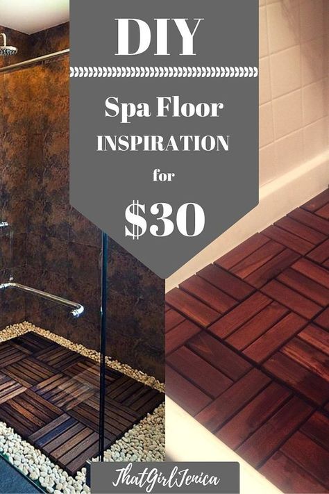 Give your shower a bit of luxury with this IKEA hack! I hate our master bath. I hate our tiny shower. But I can't do much about it because it's not in our b… Ikea Decking, Bathroom Ideas Flooring, Painted Shower Tile, Shower Curtain With Valance, Bathtub Cover, Painting Shower, Spa Shower, Flooring Inspiration, Shower Pan