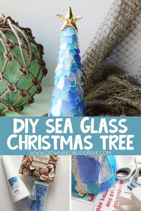 Glass Christmas Tree Diy, Sea Glass Christmas Tree Diy, Beach Christmas Decor, Seaglass Christmas, Sea Glass Christmas Tree, Sea Glass Diy, Sea Glass Christmas, Beach Christmas Decorations, Whimsical Christmas Decor