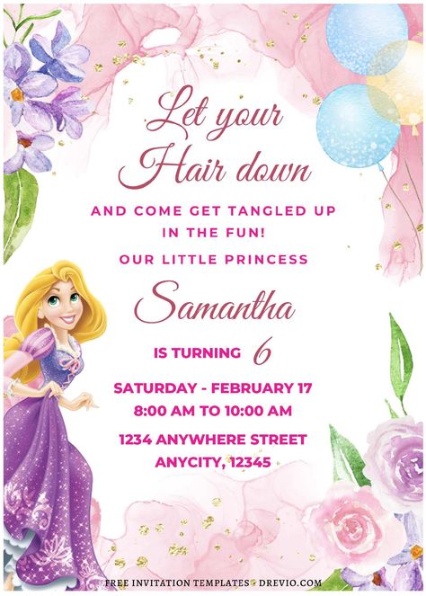 Cool (Free Editable PDF) Dreamy Floral Rapunzel Birthday Invitation Templates           Are you prepared for the main event? If you're in search of the perfect theme for your child's birthday, complete with enjoyable outdoor activiti... Rapunzel Theme Invitation, Rapunzel Birthday Party Invitations, Rapunzel Party Invitations, Rapunzel Birthday Invitation Template, Tangled 1st Birthday Party, Rapunzel Invitation Template, Tangled Birthday Invitations, Tangled First Birthday Party, Rapunzel Template