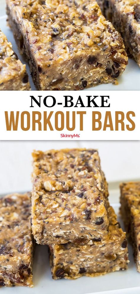 This simple, no-bake workout bar recipe includes fiber-rich complex carbohydrates, such as oats and raisins, combined with protein powder and peanut butter. #nobake #healthysnack Protein Bars Homemade Healthy No Bake, Protein Bar Recipes Oats, No Bake Oatmeal Protein Bars, Date Protein Bars Healthy, No Bake Protein Granola Bars, Coconut And Chocolate Peanut Butter Protein Bars, Healthy Power Bars Recipes, No Bake Protein Bars With Protein Powder, Healthy No Bake Protein Bars