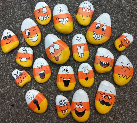 Mandalas, Halloween Rock Painting Ideas, Halloween Rock Painting, Halloween Painted Rocks, Corn Painting, Garden Rock Art, Candy Corn Halloween, Diy Rock Art, Halloween Wood Crafts