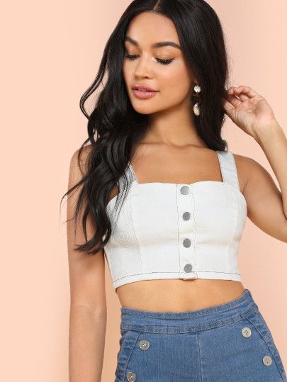 Button Crop Top, Crop Tops Online, White Crop, Cute Crop Tops, Cami Crop Top, One Piece Swimwear, Crop Tops Women, Ladies Tops Fashion, Tank Tops Women