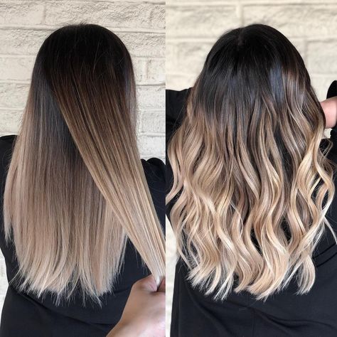 Blended Ombre Blonde, Fall Balayage Blonde Straight Hair, Brown Hair Blonde Ends Ombre, Dimensional Ombre Hair, Balayage, Ambray Hair Color Ombre, Ombre Dark Roots Blonde Ends, Brown And Blond Ombre Hair, Brown Hair Fade Into Blonde