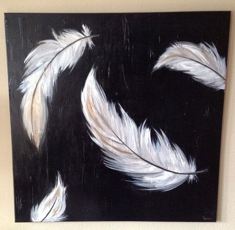 Large Acrylic Painting on Canvas- "Feathers" 36x36" Large Acrylic Painting, Painting References, Painters Palette, Paint Night, Feather Painting, Feather Art, Tableau Art, Simple Acrylic Paintings, White Feathers