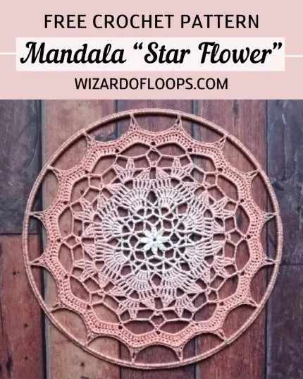 Free Crochet Pattern Mandala Star Flower · Free Crochet Patterns Free Crochet Dream Catcher Pattern, Crocheted Dream Catchers Free Pattern, Crochet Dreamcatcher Pattern Free Dream Catchers, Crochet Mandala Free Pattern Wall Hangings, Crocheted Mandalas Free Patterns, Crochet Medallions Free Pattern, Dreamcatcher Patterns Tutorials, Dreamcatcher Crochet Pattern Free, Large Crochet Mandala Pattern Free