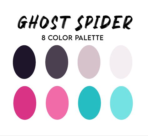 Spider Gwen Color Palette, Spiderverse Colour Palette, Spider Man Across The Spider Verse Nails, Gwen Stacy Makeup Spiderverse, Into The Spiderverse Color Palette, Spiderman Across The Spider Verse Color Palette, Spider Verse Color Palette, Gwen Nails Spiderman, Spiderman Across The Spider Verse Nails