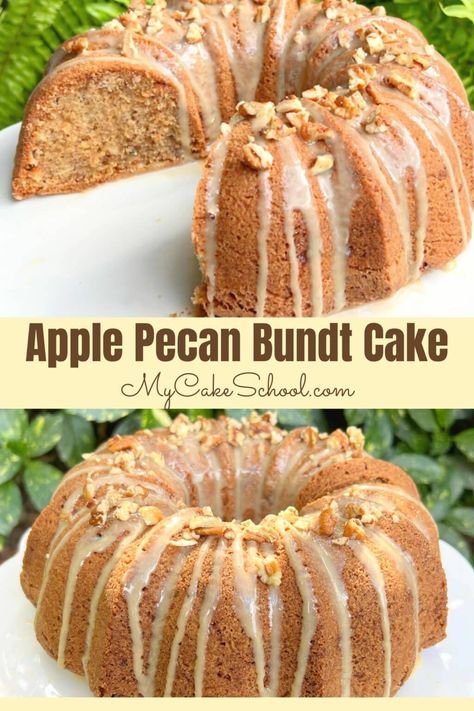 Apple Pecan Bundt Cake, Pecan Bundt Cake, Professional Recipes, Apple Baking, My Cake School, Cake Recipe From Scratch, Bundt Recipes, Fall Cake Recipes, Apple Bundt Cake