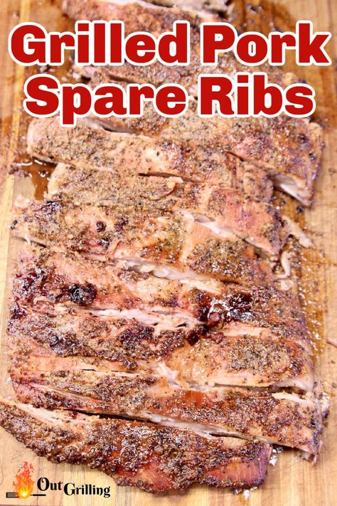 Grilled Spare Ribs are a great option for weekend cookouts and get togethers with friends and family. Seasoned with our favorite dry rub and grilled with hardwood smoke for tender, juicy and flavorful pork ribs. Spare Ribs On The Smoker, Smoked Pork Spare Ribs Recipe, Pork Ribs On The Grill, Pork Spare Ribs Grilled, Bbq Spare Ribs On The Grill, Easy Pork Ribs, Grilled Spare Ribs, Grilled Spare Ribs On Gas Grill, Grilled Pork Ribs