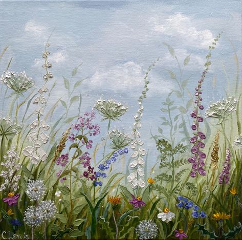 Hand Painted Wild Flowers, Wildflowers Painting Acrylic, Oil Painting Wildflowers, Abstract Meadow Painting, Meadow Flowers Painting, Forest Flowers Painting, Floral Window Painting, Painting Wildflowers Acrylic, Wildflower Meadow Painting