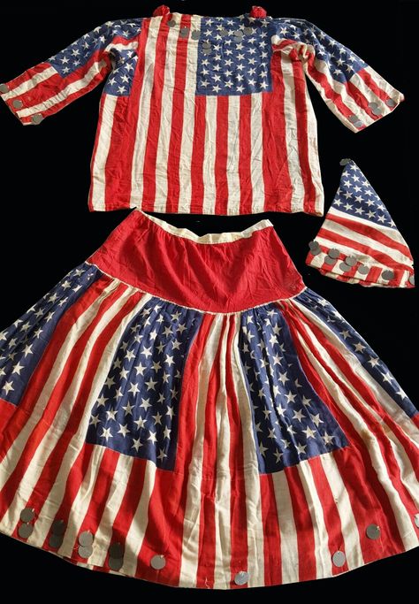 FANTASTIC RWB Antique 4th of July Costume Skirt with cool almost Gypsy Flag Cap American Flag Bunting, Patriotic Costumes, First American Flag, Patriotic Wall Decor, Parade Dress, 4th Of July Parade, Patriotic Wall, Patriotic Dresses, Parade Float