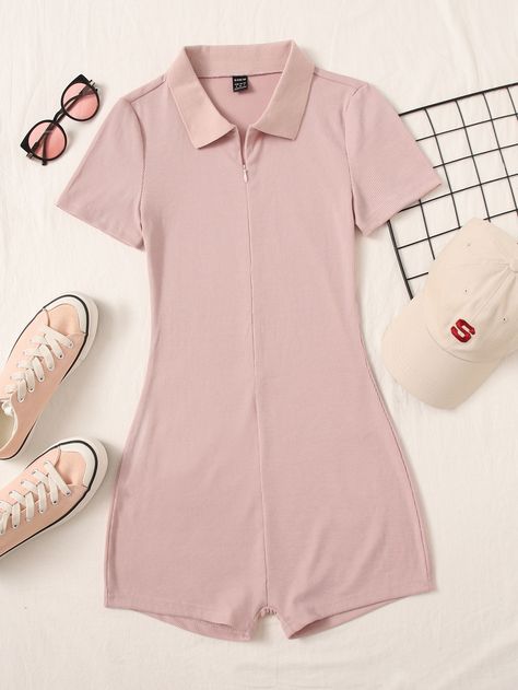 Stretchy Pink Casual One-piece, Pink Onesie Women, Pink Short Sleeve Bodysuit, Cute Pink Short Sleeve Bodysuit For Playtime, Shein Jumpsuit, Cute Pink Short Sleeve Bubble Romper, Short Jumpsuit Outfit, Short Rosa, Cute Pink Short Sleeve Onesie