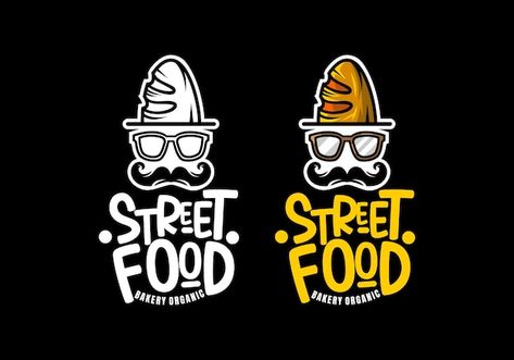 Logo street food bakery vector illustrat... | Premium Vector #Freepik #vector #vintage-logo #food-logo #restaurant-logo #bakery-logo Street Food Logo Design Ideas, Resturant Logo Design Ideas, Fries Logo Design, Fast Food Logo Design Ideas, Street Food Logo Design, Astro Illustration, Street Food Illustration, Logo Food Design, Street Food Logo