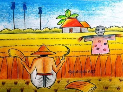 Easy Drawing for children and teachers Farmer Painting Ideas, Farmer Drawing Easy, Easy Figure Drawing, Farmers Drawing, Easy Drawing For Children, Farmer Drawing, Beautiful Scenery Drawing, Drawing For Children, Cartoon Drawing For Kids