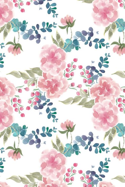 Floral Pattern Watercolor, Digital Flowers Design, Flowers Drawing Watercolor, Water Paint Flowers, Rose Flowers Drawing, Kalam Kari, Water Color Floral, Pattern Leaves, Watercolor Flowers Pattern