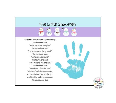 DIY Printable Five Little Snowmen Handprint Craft Template Digital Print-it-out template Craft Perfect Activity for: -Teachers/Homeschooling -Parents -Daycares -Friends and Families ***Adorable winter artwork / craft. -Instant Download PDF File Available -Printable Craft ***Just paint and add kids handprints to make it a memorable craft : Keepsake #handprintcraft #footprintcraft #homeschooling #handandfootprint #teachercraft #diycraft #printable #wintercraft #fivelittlesnowmen Snowmen Handprint, Five Little Snowmen, Winter Kids Crafts, Snowman Poem, Kids Crafts Christmas, Handprint Template, Winter Poems, Template Craft, Add Kids