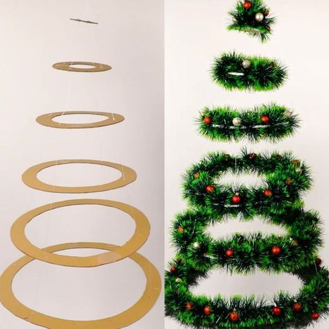 Spiral Christmas Tree, Cardboard Christmas Tree, Spiral Tree, Easy Christmas Decorations, Christmas Tree Crafts, Xmas Decor, Easy Christmas, Simple Christmas, Xmas Decorations