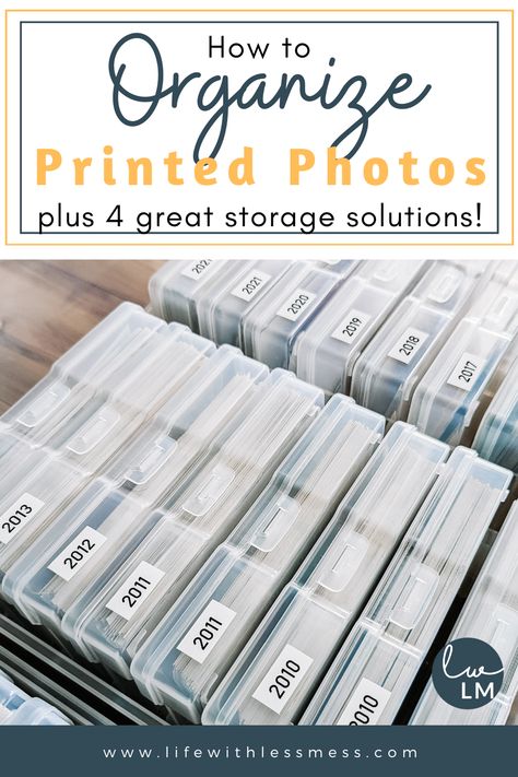 How to Organize Printed Photos - Life with Less Mess Storage For Photos, Family Photo Organization Ideas, Organisation, Organize Old Photos, Photo Organizer Case Ideas, Saving Photos Ideas, Storage Ideas For Pictures, Best Photo Storage Boxes, Photo Album Organization Ideas