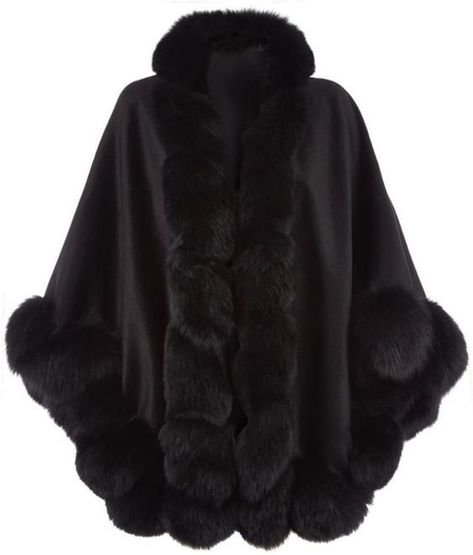 CA $733.26 31" long Black Cashmere Wool Fox Fur Trim Free Size Poncho Cape Winter | Etsy Black Cape Coat, Fur Trimmed Cape, Coat Cape, Winter Poncho, Ladies Coat Design, Cashmere Cape, Fur Cape, Jackets Black, Coat Fur