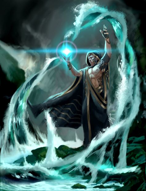 ArtStation - Magic Water Cave - own concept Water Elemental Fantasy Art, God Of Water Fantasy Art, Water Mage Fantasy Art, Spirit Magic Art, Nature Magic Art, Water Mage Art, Water Magic Fantasy Art, Water Elemental Character Design, Water Magic Art