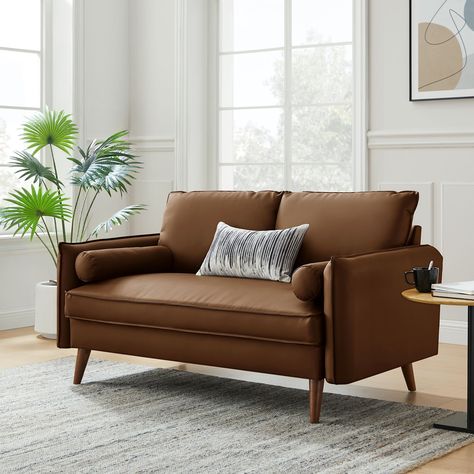 Give new vitality to your home or apartment with the Revive Faux Leather Loveseat. With its sleek, tailored profile and two plush bolster pillows, this modern love seat invites guests to settle in and stay awhile. Modern Love Seat, Bolster Pillows, Modern Loveseat, Leather Loveseat, Small Sofa, Modern Love, Loveseat Sofa, 2 Seater Sofa, Living Room Seating