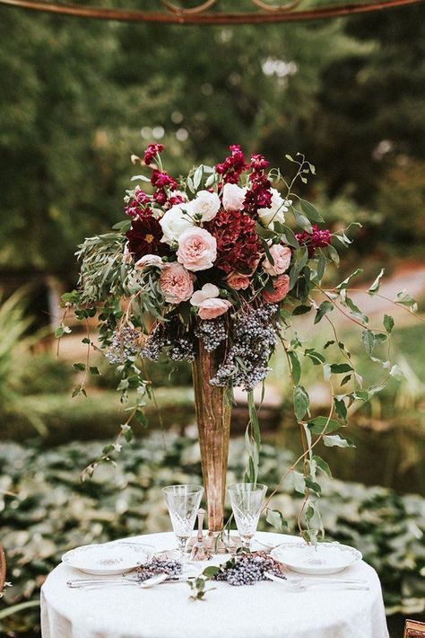 39 Gorgeous Tall Wedding Centerpieces ❤ tall wedding centerpieces gold vase with burgundy flowers with love by georgie #weddingforward #wedding #bride #weddingdecor #tallweddingcenterpieces Tall Wedding Centerpieces, Gold Vase, Unique Wedding Flowers, Wedding Floral Centerpieces, Meteor Garden 2018, Tall Centerpieces, Magic Garden, Tall Vase, Fall Wedding Flowers