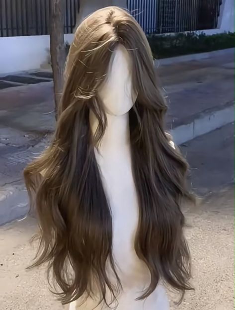 Long Hair Anime Style, Angel To Frame Face Hair, Long Layered Hair Long Hair, Hair Styles On Mannequin Head, Brown Aesthetic Hair, Wavy Korean Hair, Korean Wolf Cut Long Hair, Super Long Haircut, Princess Haircut