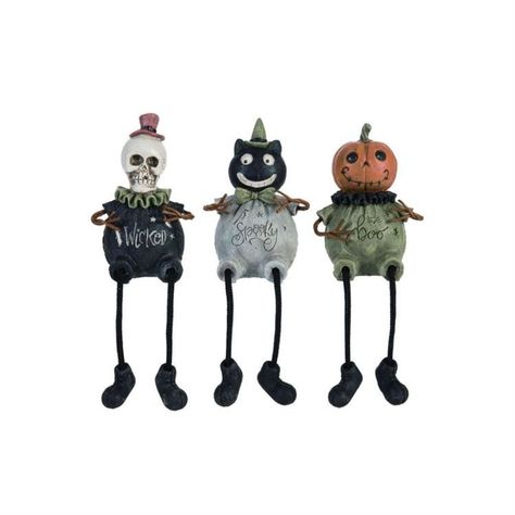 Halloween Shelf Sitters - Set of 3 Figurine Shelf, Halloween Shelf, Vintage Spooky, Black Cat Decor, Halloween Character, Wrendale Designs, Shelf Sitters, A Skeleton, Halloween Displays