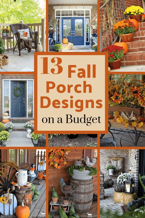 Ideas For Porch Decor, Thanksgiving Decorations Porch, Outdoors Fall Decor Ideas, Outside Fall Decorations Front Yards Front Porch, Outside Fall Decor Front Porches Simple, Fall From Porch Decor, Autumn Decorating Outdoors, Decorating Outside For Fall, Fall Porch Decorating Ideas 2023