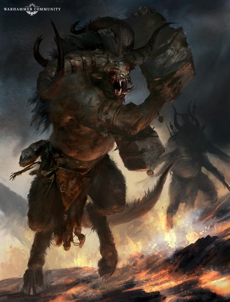 AoS: The Beast of Chaos - Abilities Of The Herd - Bell of Lost Souls Beasts Of Chaos, Warhammer Fantasy Roleplay, Monster 2, Fantasy Stuff, Fantasy Battle, Age Of Sigmar, 다크 판타지, Warhammer Art, Warhammer 40k Artwork