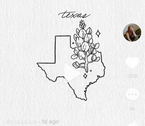 texas outline with a bluebonnet outline in the upper right hand corner Dallas Tx Tattoo Ideas, Girly Texas Tattoo, Dainty Texas Tattoo, Texas Flash Tattoo, Texas Stamp Tattoo, Simple Texas Tattoo, Western Knee Tattoo, Texas Flower Tattoo, Texas Tattoo Ideas For Women