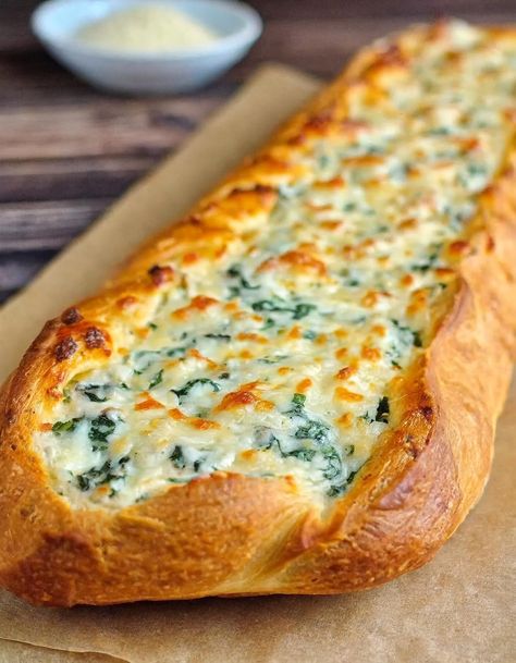 Spinach Stuffed Bread, Stuffed Bread Appetizers, Stuffed Artichoke Bread, Spinach Artichoke Stuffed Bread, Spinach Artichoke Garlic Bread, Spinach Artichoke Stromboli, Spinach Artichoke Dip Pull Apart Bread, Spinach And Artichoke Garlic Bread, Stuffed French Bread Recipes