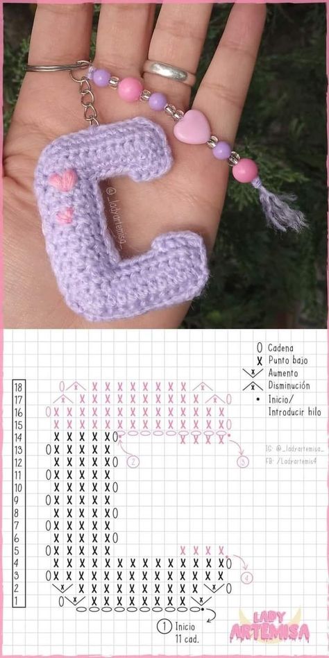 How To Crochet Letters, Crochet Letter Keychain, Crochet Alphabet Letters, Crochet Keyring Free Pattern, Crochet Letters Pattern, Crochet Bow Pattern, Small Crochet Gifts, Crochet Alphabet, Crochet Letters