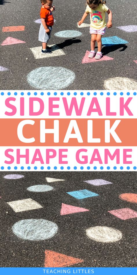 Math Chalk Games, Chalk Preschool Activities, Toddler Chalk Activities, Outdoor Shape Activities, Gross Motor Games For Kindergarten, Gross Motor Activities Outdoor, Outside Learning Activities Preschool, Outdoor Games For Preschool, Outdoor Learning Activities Preschool