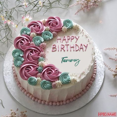 Flower Buttercream Roses Cake With Name Online Happy Birthday Principal, Buttercream Roses Cake, Birthday Cake Photos, Birthday Cake For Women Simple, Beautiful Birthday Cake, Flower Buttercream, Buttercream Birthday Cake, Fondant Cakes Birthday, Roses Cake