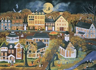 folkhal New England Halloween, Americana Paintings, Spooky Scenery, Four Seasons Art, Boo Yall, Happy Halloween Pictures, Cozy Halloween, Halloween Folk Art, Halloween Artwork