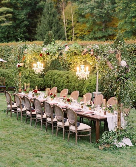 If you're on the fence about an outdoor wedding this coming fall then this gorgeous setup should push you over the edge. We cannot stop gushing over this mesmerizing reception with a 3-course dinner for under 15 guests under a lush floral canopy.  Link in bio  photo @megannollphotography planner  designer @samanthajoyevents venue @themountlenox officiant @revjeddah catering @themarketplacekitchen florals @daisy_stone_studio rentals @peakeventservices  @classicaltents hair  makeup @beautyentourag Small Garden Wedding, Rustic Wedding Decorations, Intimate Wedding Reception, Garden Wedding Reception, Outdoor Dinner, Small Intimate Wedding, Table Set Up, Nails Elephant, Elephant Wedding