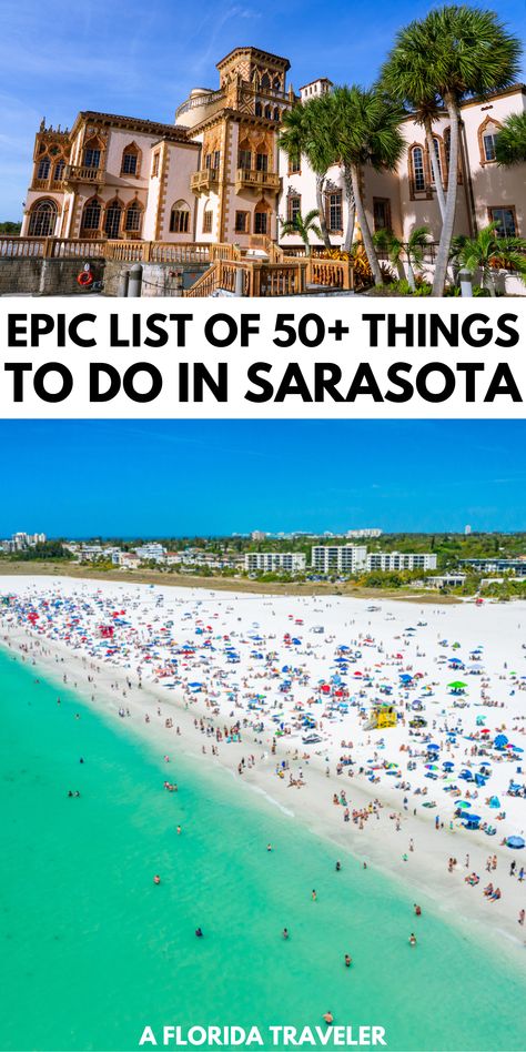 Traveling to Sarasota Florida? Here are the most epic things to do in Sarasota Florida that will be fun for the whole family. From the beaches to the museums and fun animal experiences, there are so many fun things to do. Be sure to save this list for your next trip itinerary to Sarasota. What To Do In Sarasota Florida, Sarasota Florida Things To Do In, Florida Living Aesthetic, Sarasota Florida Aesthetic, Girlfriend Trips, Florida Trips, Sarasota Beach, Best Beach In Florida, Moms Weekend