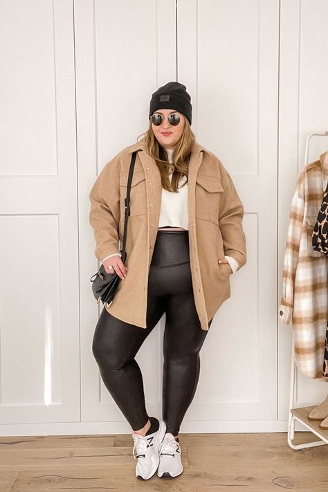 Curvy Winter Outfits, Plus Size Legging Outfits, Faux Leather Leggings Outfit, Shacket Outfit, Leggings Outfit Casual, Plus Size Winter Outfits, Leather Leggings Outfit, Look Legging, Plus Size Looks